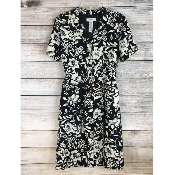 Sag Harbor Dress Linen Blend Button Front Lined Floral Women Size 8 - Picture 1 of 11